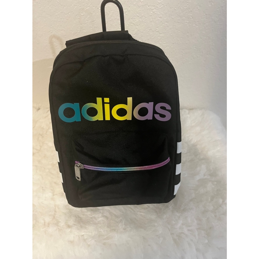 Adidas Santiago Unisex Insulated Small Lunch Bag Compact Black White Rainbow. - Picture 2 of 9